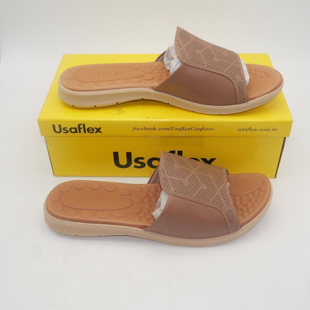 NEW Women's 10 Bunion Comfort Tan Brown Sandals Slides USAflex sold at Hammacher - Picture 4 of 9